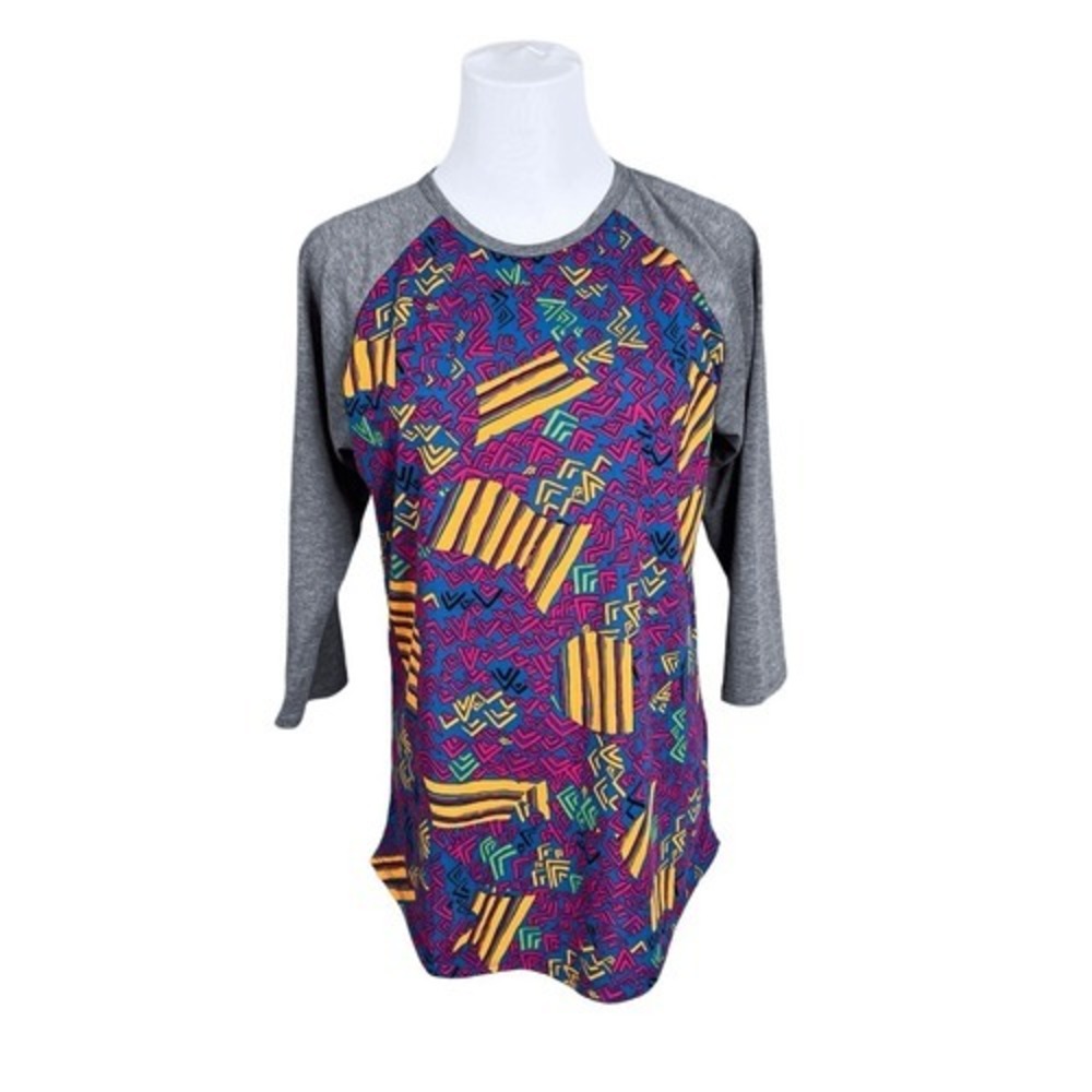 LuLaRoe Simply Comfortable Geometric Print Gray 3/4 Sleeve Top T-shirt MEDIUM